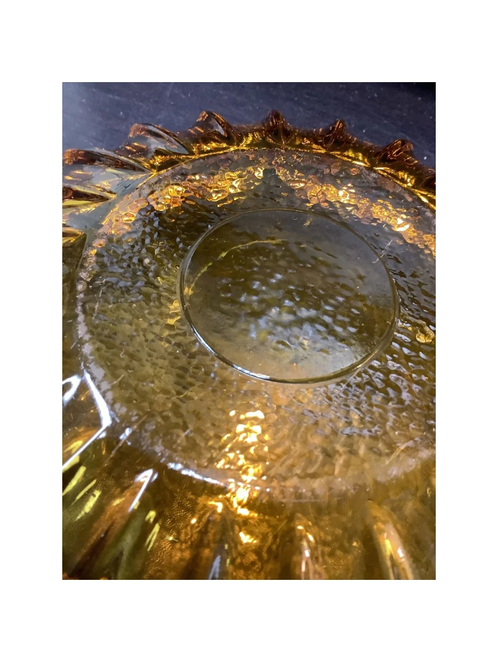 Sunburst Vintage Ashtray Large Heavy Amber Glass 7” MCM Tobacciana Cigar Pipe